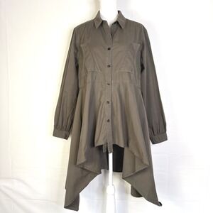 TOV LOS ANGELES Shirt Green Asymmetrical High Low Size 42 Large